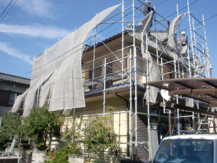 【岡山県倉敷市水島】外壁塗装・雨漏り・防水工事専門店ハウスペイントグループ　塗装工事着工しております