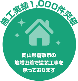 施工実績1,000件突破　岡山県倉敷市の 地域密着で塗装工事を 承っております